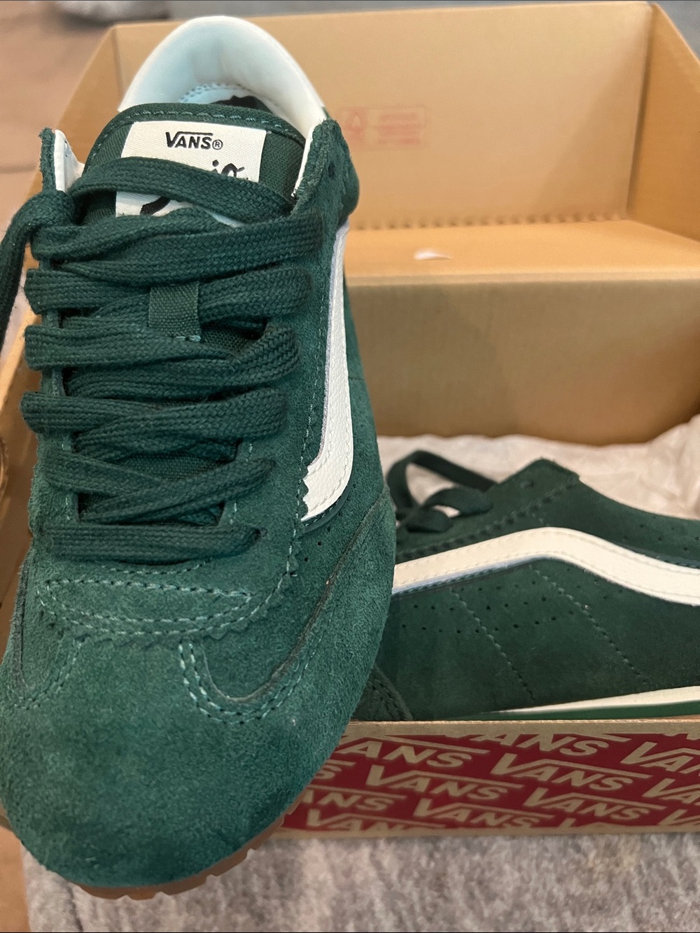 Vans Green Suede Low-Top Sneakers with White Side Stripe